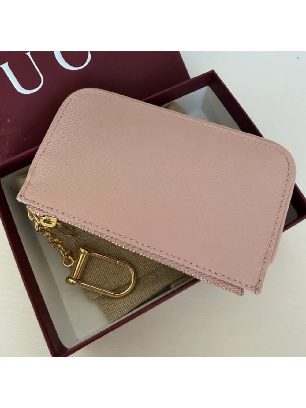 NEW GUCCI Zip Key Case With Script 100% Authentic Pink Wallet Cardholder